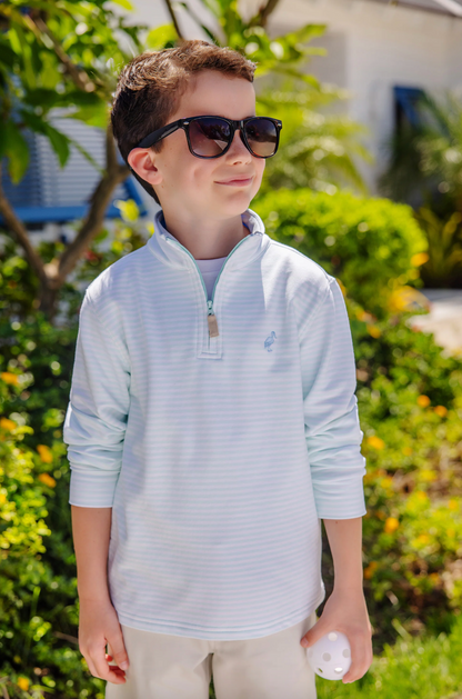 TBBC Hayword Half-Zip Sea Island Seafoam Stripe with Beale St Blue