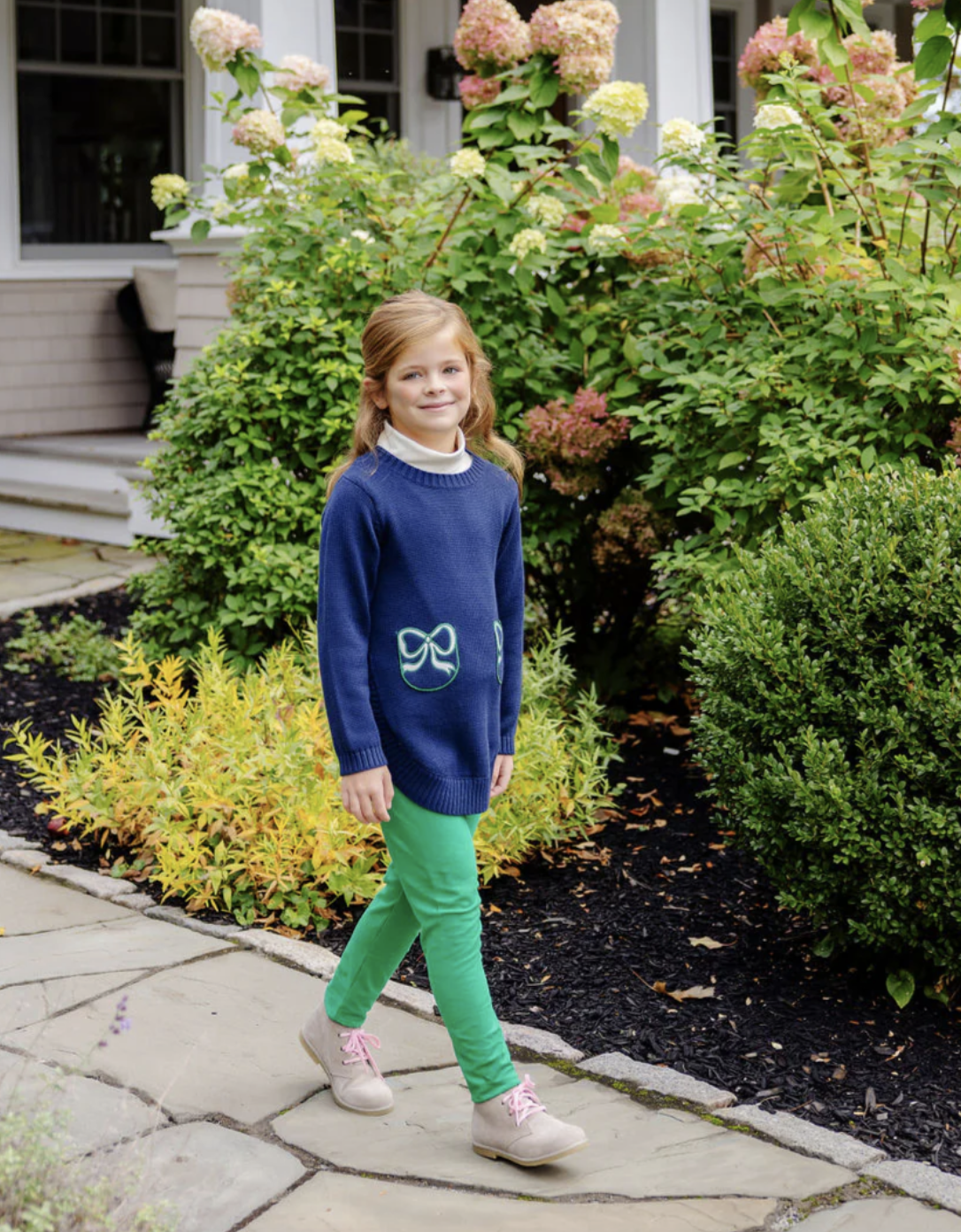 TBBC Terrell Tunic Nantucket Navy with Palmetto Pearl & Kiawah Kelly Green Bows