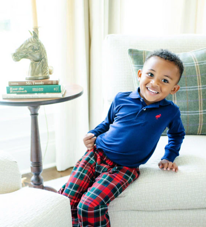 TBBC Long Sleeve Prim & Proper Polo & Onesie Nantucket Navy with Richmond Red Stork
