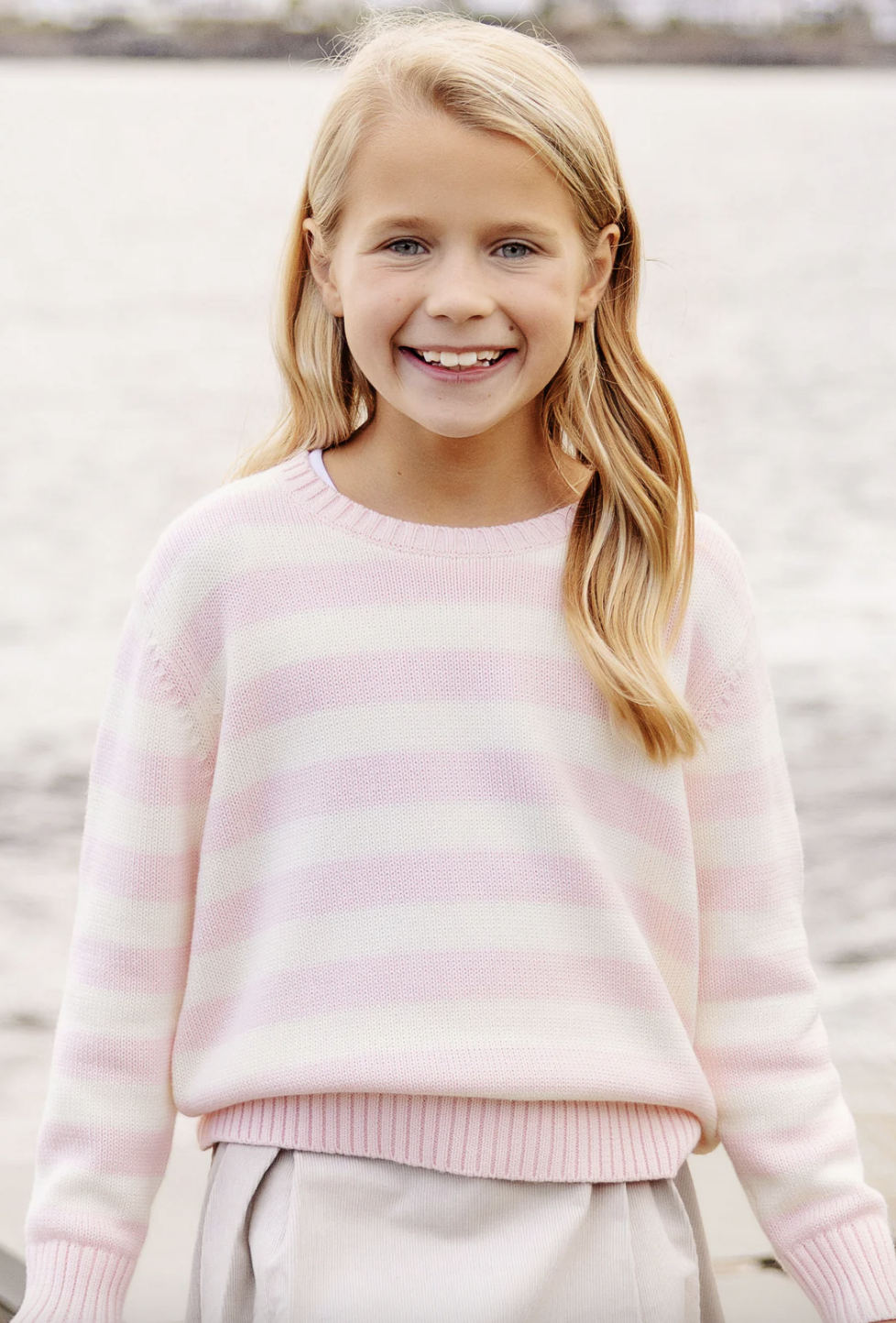 TBBC Isabelle's Sweater Palm Beach Pink & Palmetto Pearl Stripe with Palmetto Pearl Stork