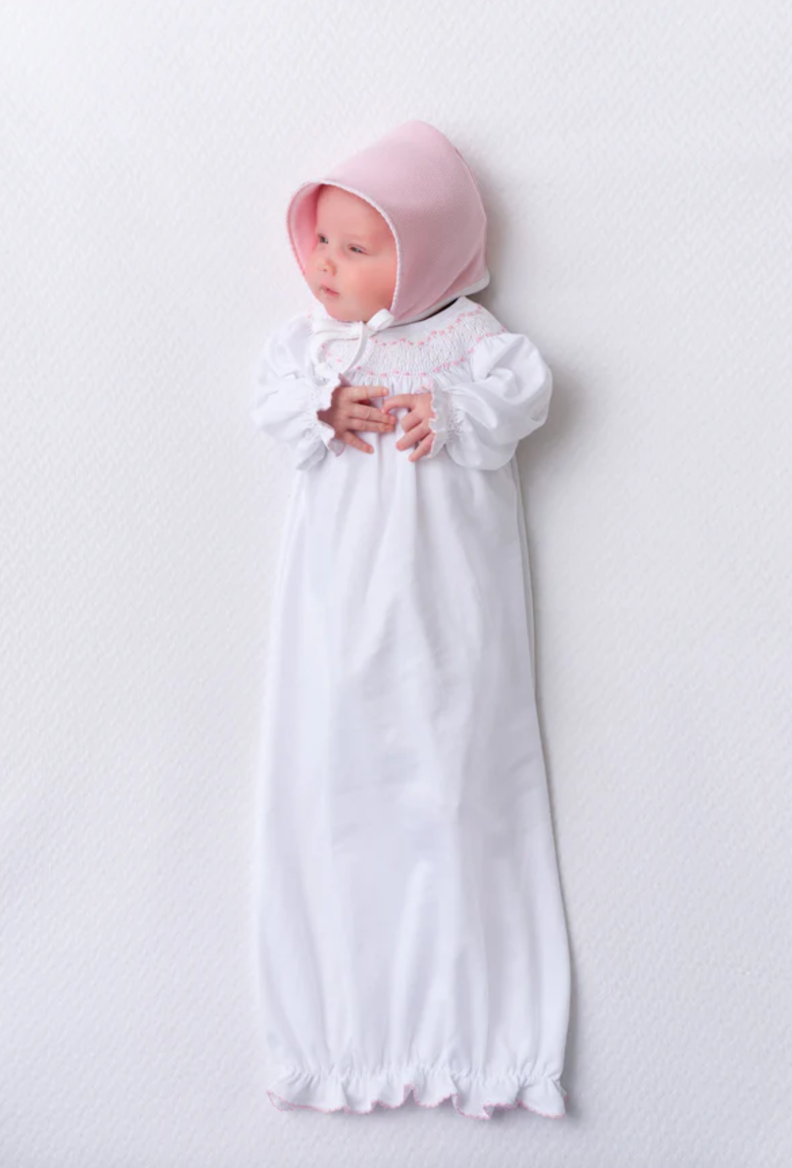 TBBC Sweetly Smocked Greeting Gown - White with Pink or Blue