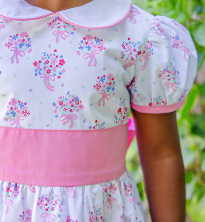 TBBC Cindy Lou Sash Dress East Bay Bouquet Worth Ave White/Hampton Hot Pink- Broadcloth