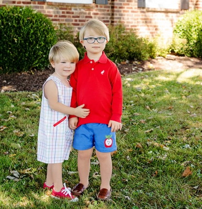 TBBC Long Sleeve Prim & Proper Polo & Onesie Richmond Red with Worth Avenue White Stork
