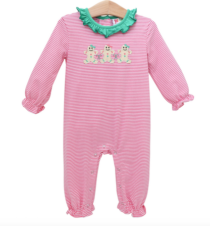 JB Sweet Christmas Treat Ruffle Romper - Gingerbread Applique