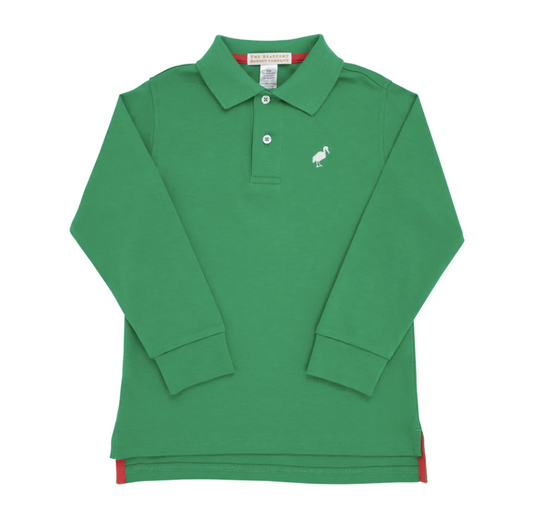 TBBC Long Sleeve Prim & Proper Polo Kiawah Kelly Green with Worth Avenue White Stork
