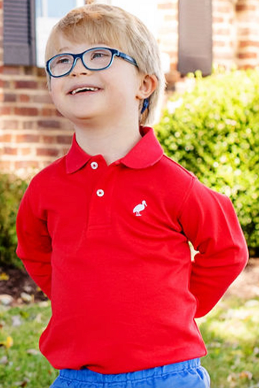 TBBC Long Sleeve Prim & Proper Polo & Onesie Richmond Red with Worth Avenue White Stork