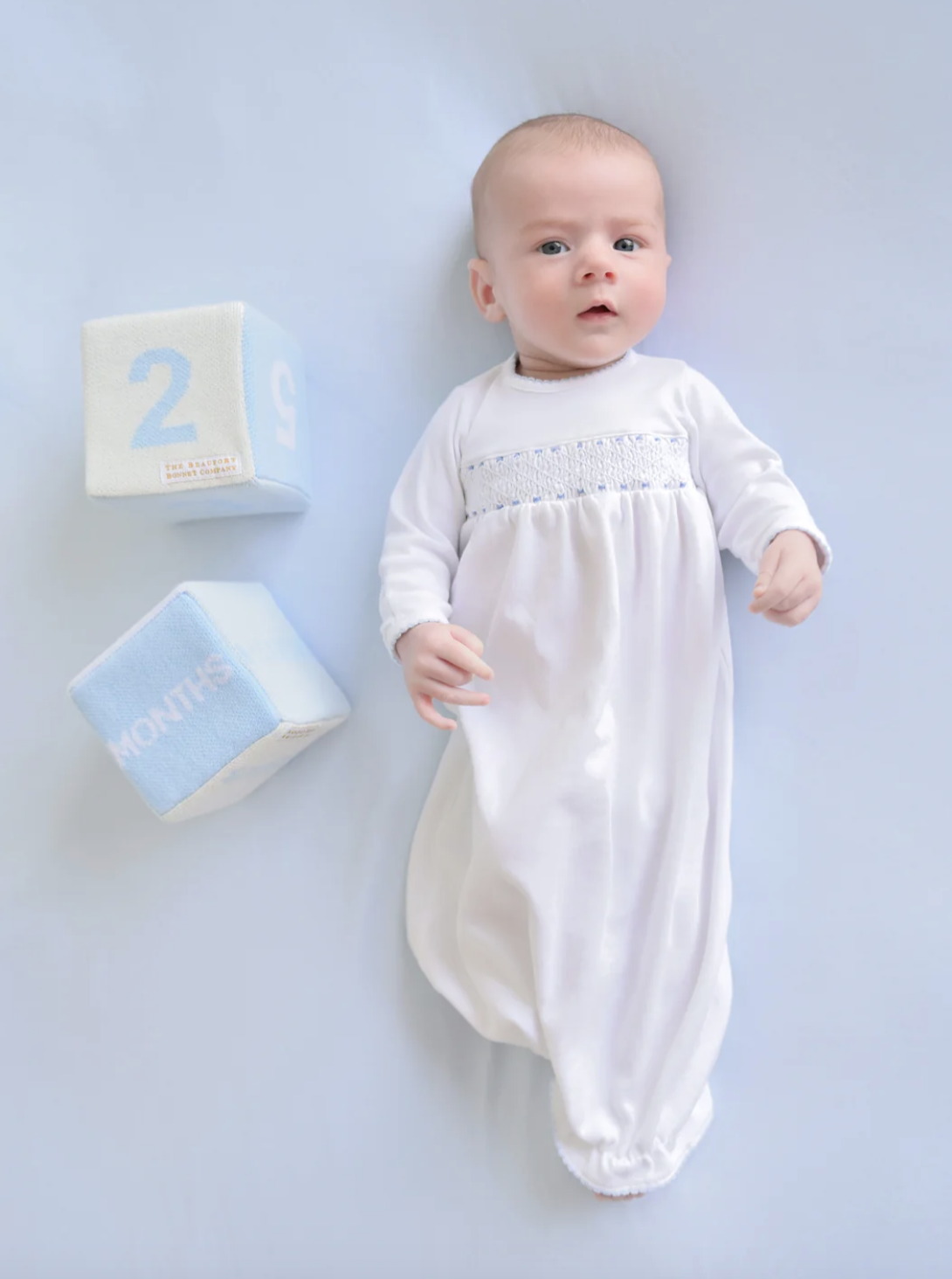TBBC Sweetly Smocked Greeting Gown - White with Pink or Blue