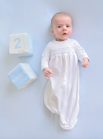 TBBC Sweetly Smocked Greeting Gown - White with Pink or Blue