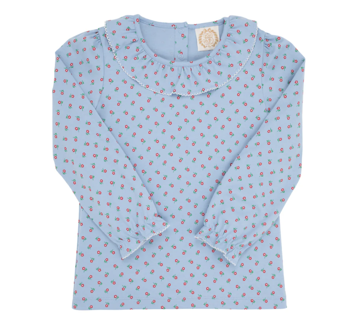 TBBC LS Ramona Ruffle Shirt- BarringtonBlueMidwayMicroFloral/Palmetto