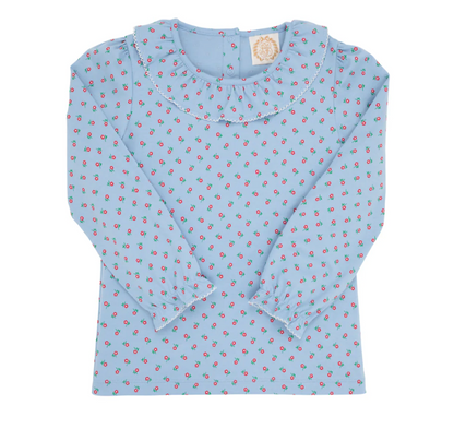 TBBC LS Ramona Ruffle Shirt- BarringtonBlueMidwayMicroFloral/Palmetto