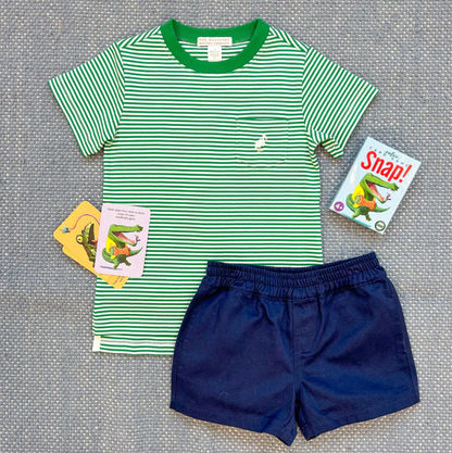 TBBC Carter Crewneck SS Kiawah Kelly Green Stripe with Multicolor Stork