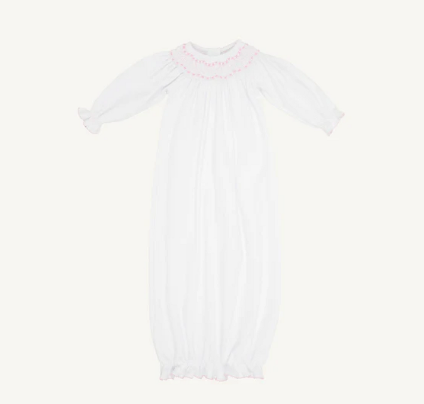 TBBC Sweetly Smocked Greeting Gown - White with Pink or Blue