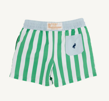 TBBC Turtle Bay Swim Trunks Kiawah Kelly Green Stripe BHB