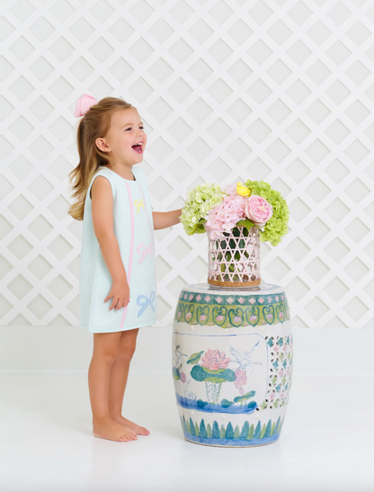 TBBC Annie Apron Dress Sea Island Seafoam & Bow Appliques with Palm Beach Pink - Knit