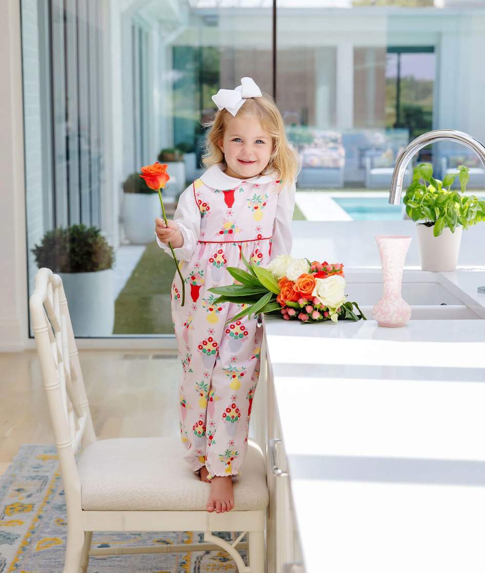 TBBC Sleeveless Rebecca Romper-  Pink & Plentiful with Richmond Red