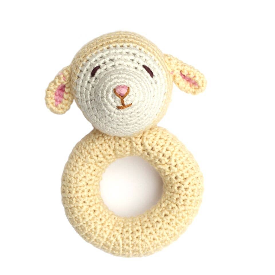 Lamb Ring Hand Crochet Rattle