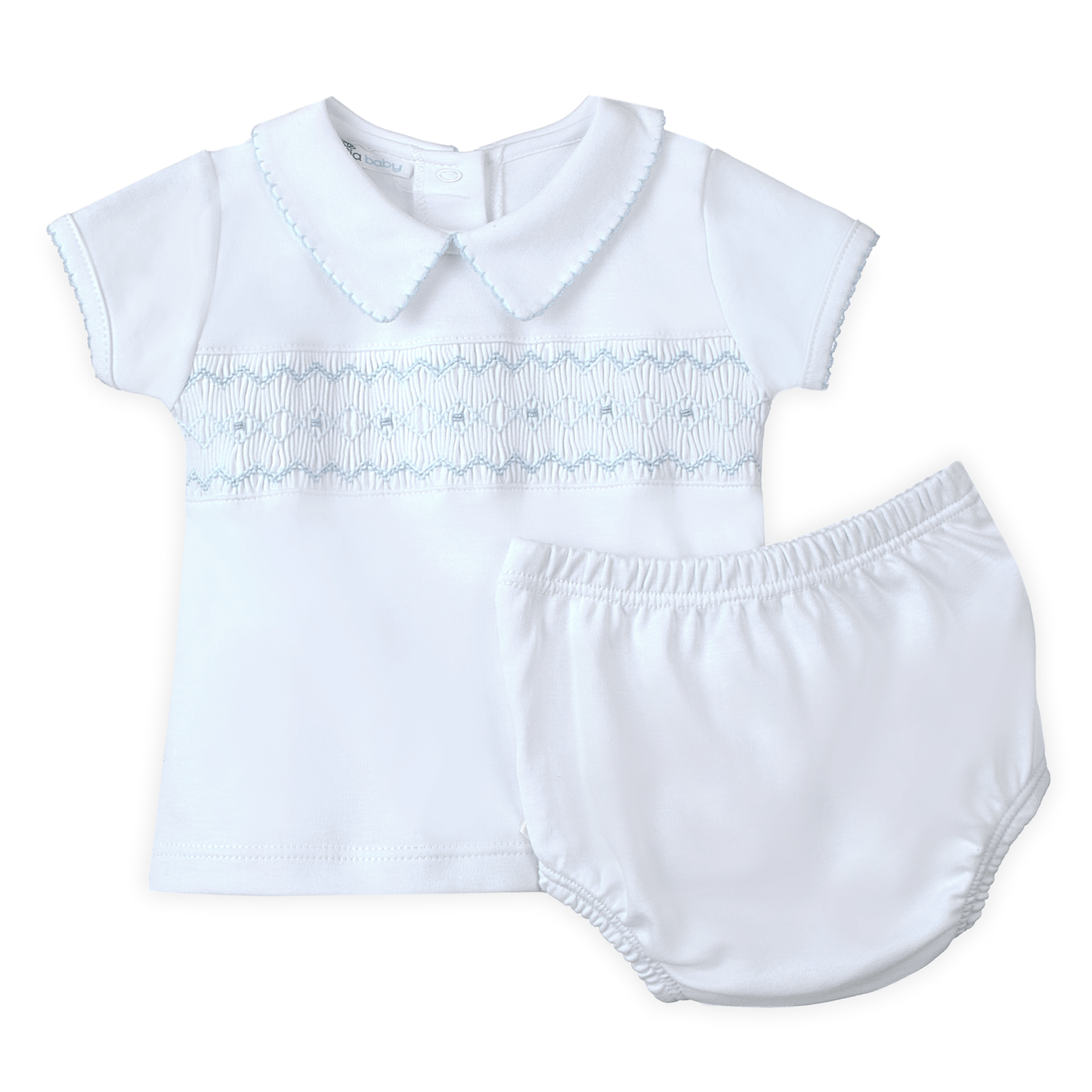 MB Landon's Classics Smocked SS Diaper Cover Set - Light Blue