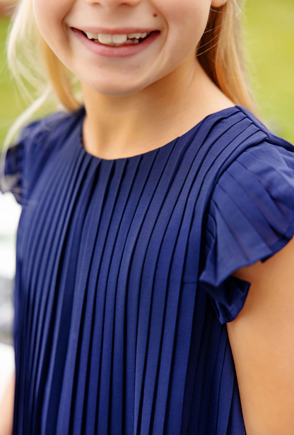 TBBC Piper Pleated Dress Nantucket Navy