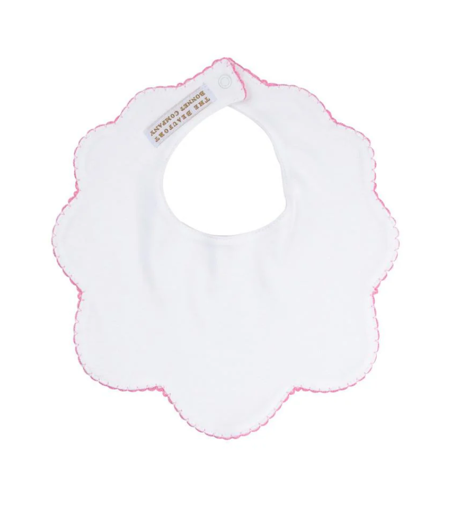 TBBC Bellyful Bib Scallop Picot White with Pink