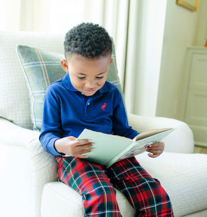 TBBC Long Sleeve Prim & Proper Polo & Onesie Nantucket Navy with Richmond Red Stork