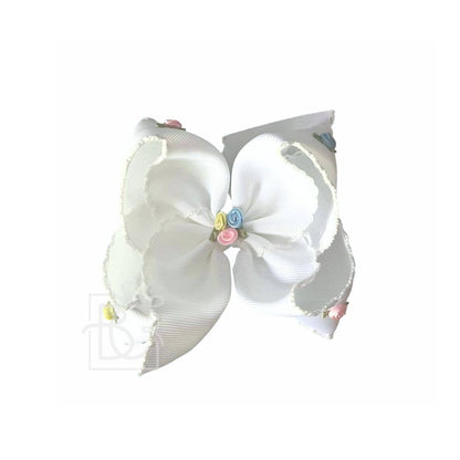 Flower Embellished Crochet Edge Bow 5.5"  - Beyond Creations