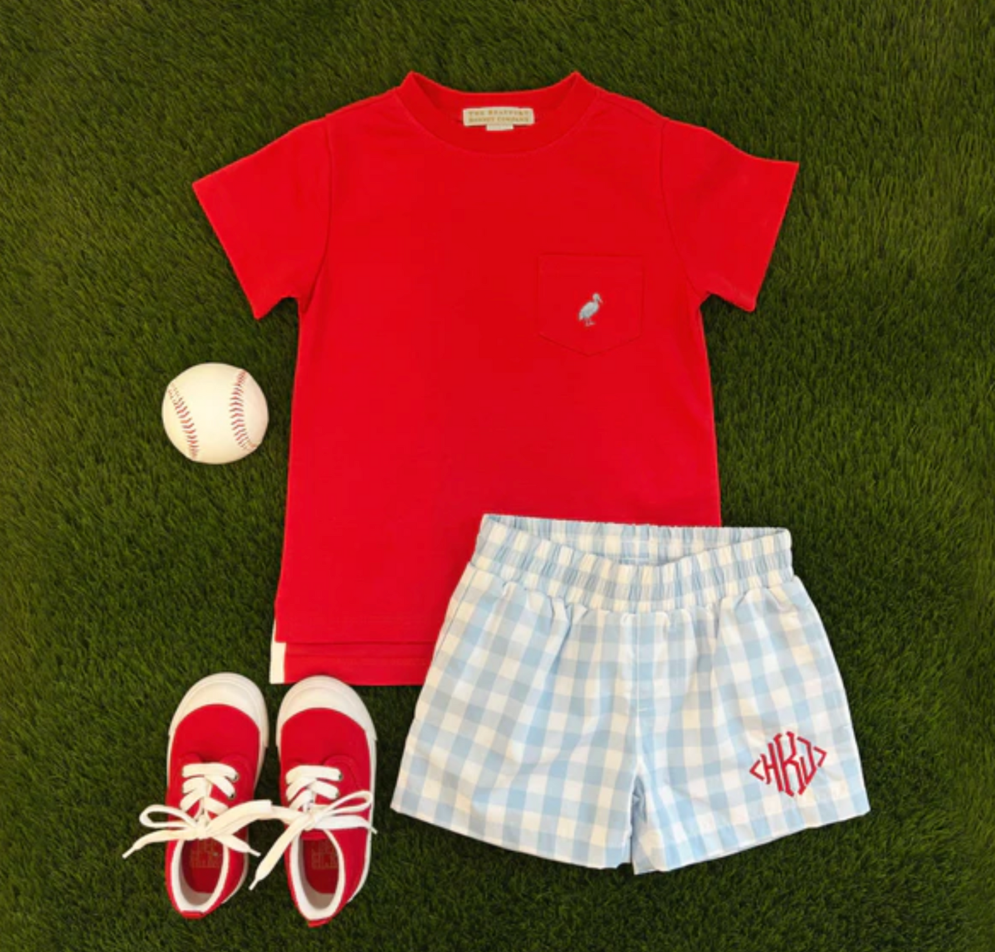 TBBC Richmond Red Carter Crewneck Pocket with Park City Periwinkle Stork