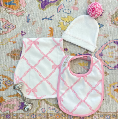 TBBC Oopsie Daisy Burp Cloth Belle Meade Bow Pink