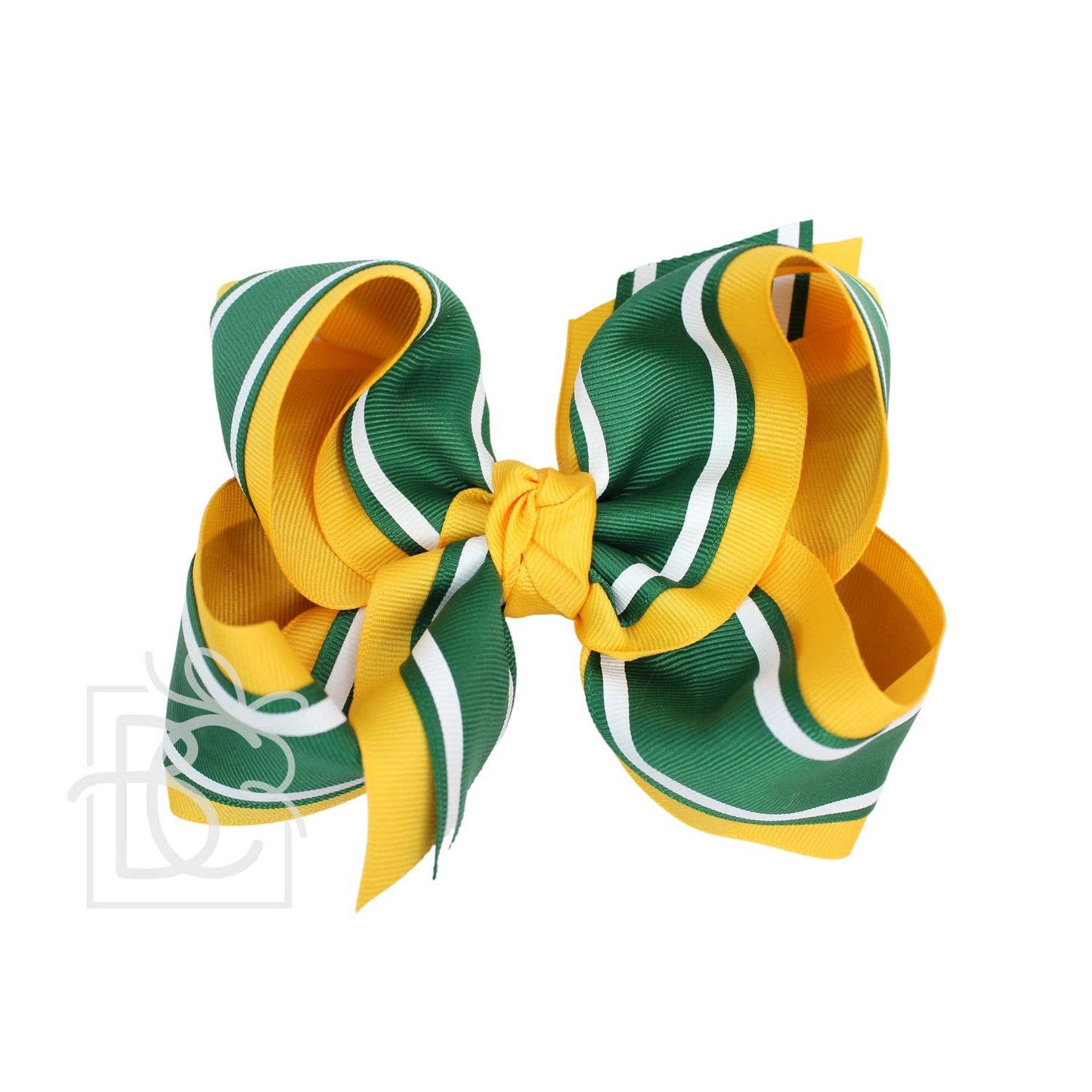 Green, Gold, & White Layered Striped Bow - Beyond Creations