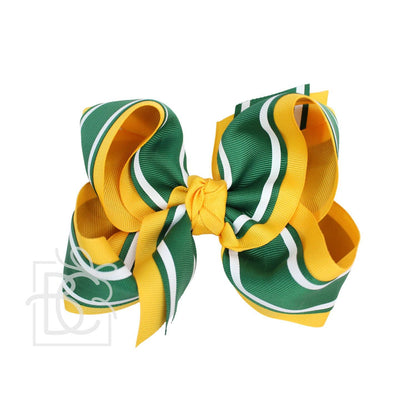Green, Gold, & White Layered Striped Bow - Beyond Creations