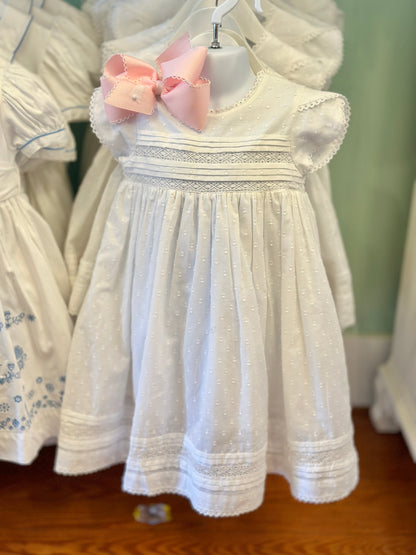 Cotton Kids White Pintucks Lace Empire Dress