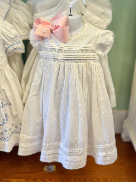 Cotton Kids White Pintucks Lace Empire Dress