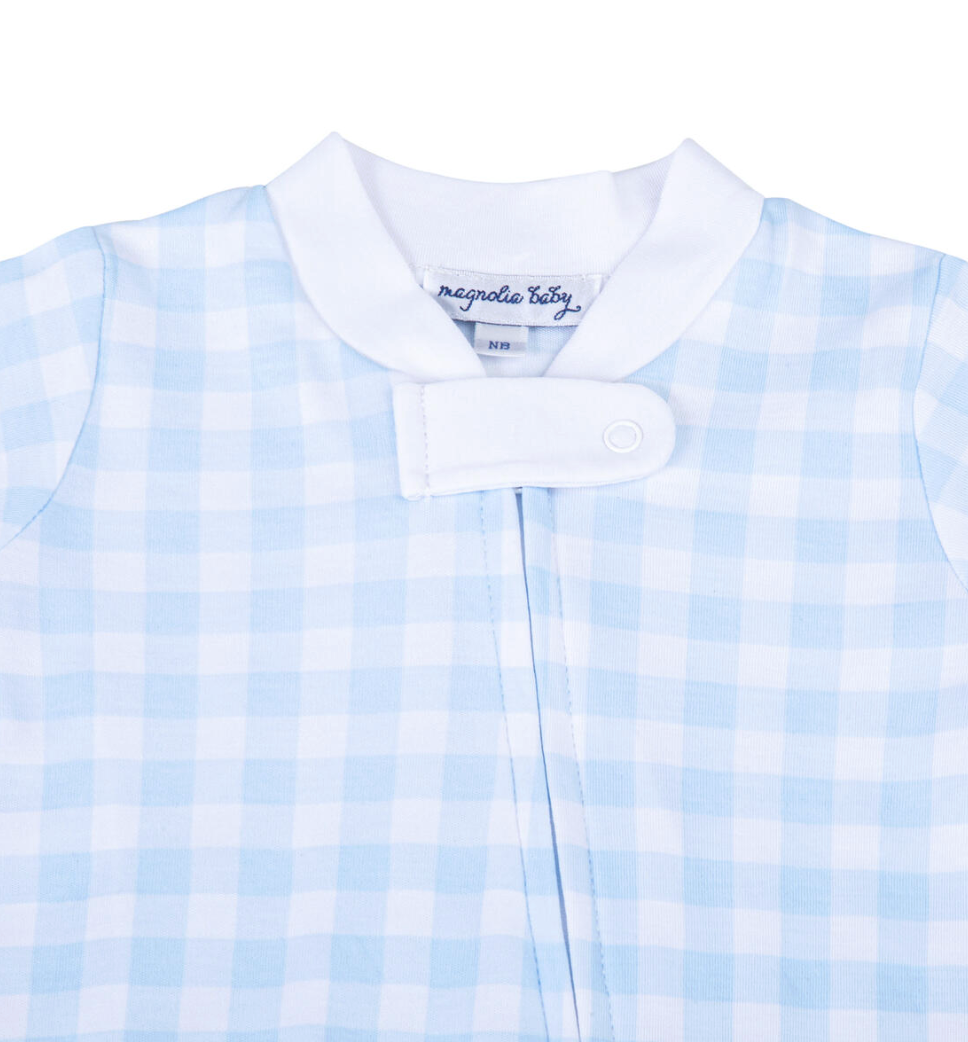MB Baby Checks Blue Zipper Footie