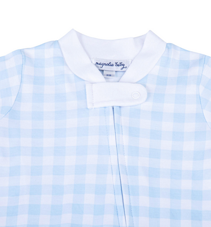 MB Baby Checks Blue Zipper Footie