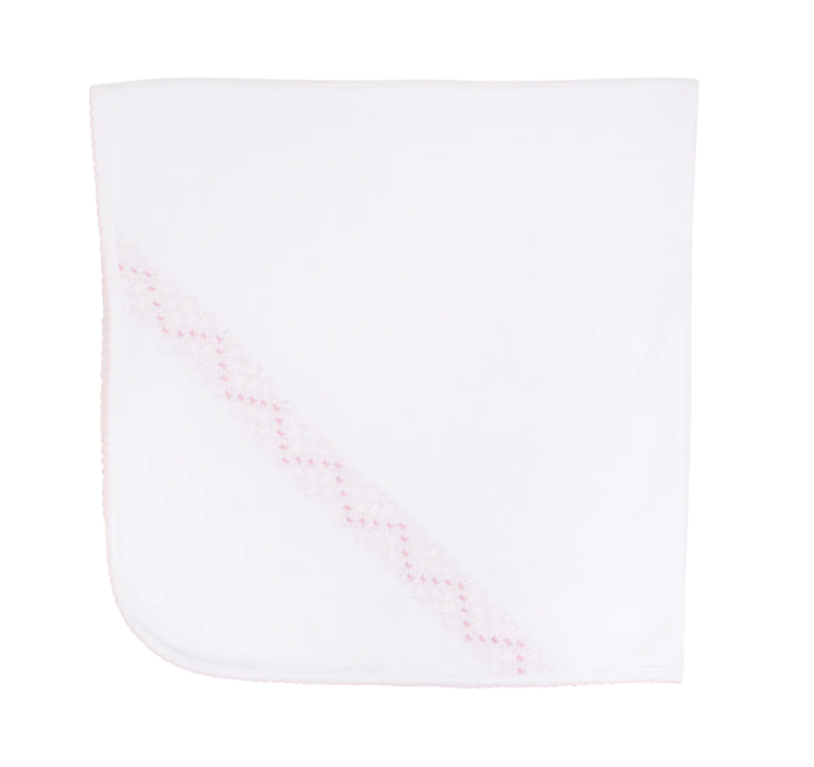 TBBC Sweetly Smocked Blessing Blanket White with Pink or Blue