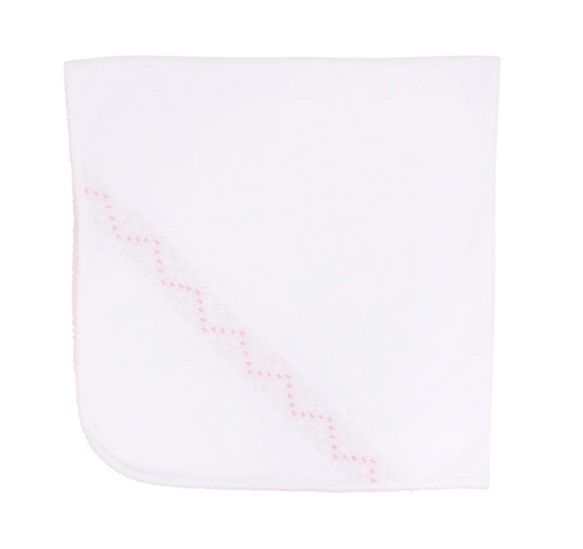 TBBC Sweetly Smocked Blessing Blanket White with Pink or Blue