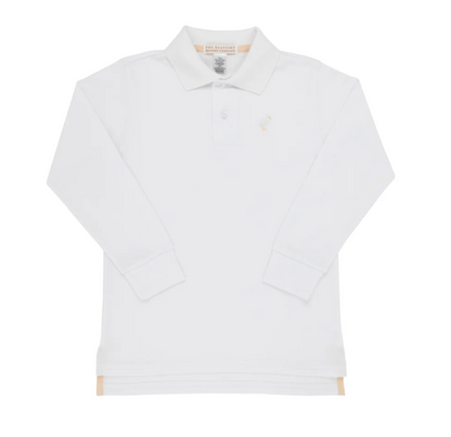 TBBC Long Sleeve Prim & Proper Polo & Onesie Worth Avenue White with Multicolor Stork