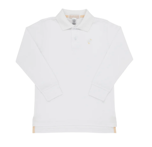 TBBC Long Sleeve Prim & Proper Polo & Onesie Worth Avenue White with Multicolor Stork
