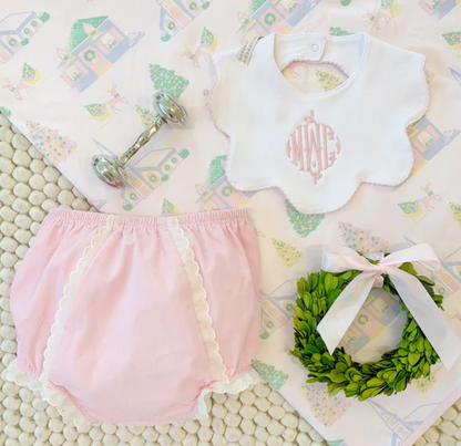 TBBC Bellyful Bib Scallop Picot White with Pink