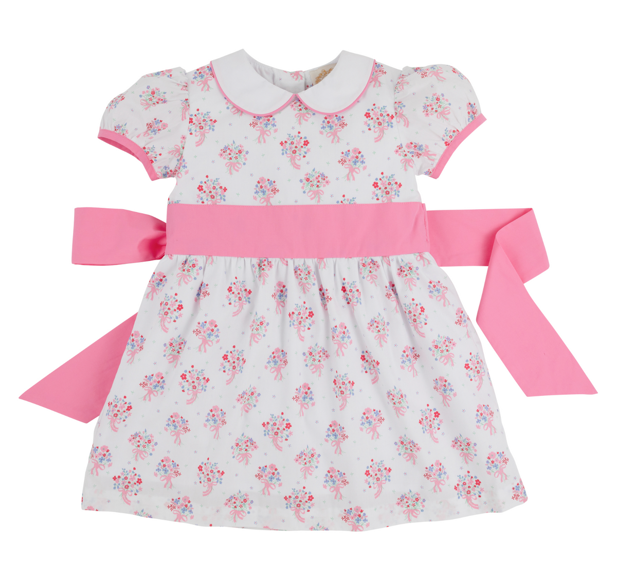 TBBC Cindy Lou Sash Dress East Bay Bouquet Worth Ave White/Hampton Hot Pink- Broadcloth