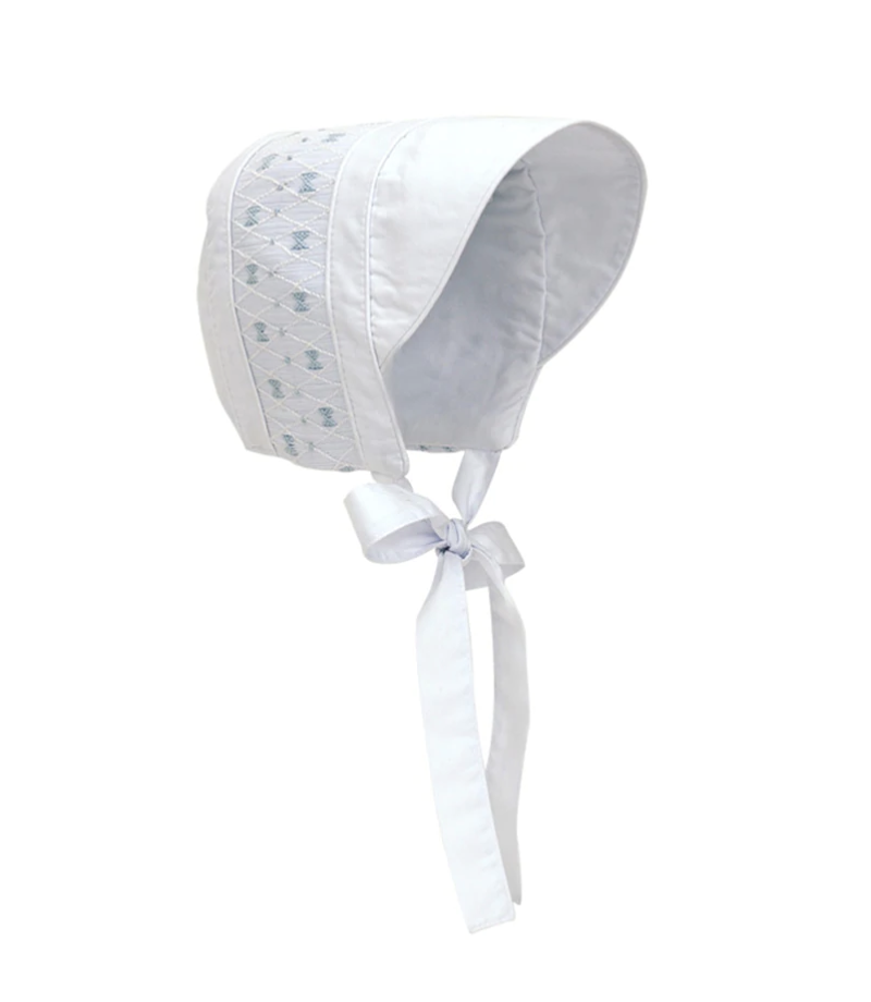 TBBC Sweetly Smocked Bonnet White & Buckhead Blue