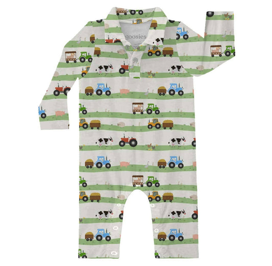 Goosies Farm Stripes LS Polo Romper