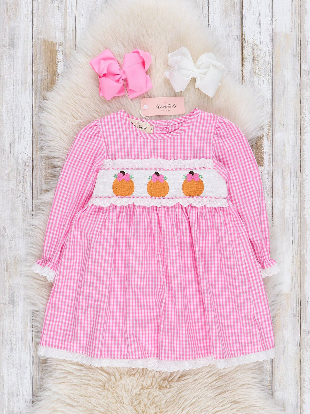 Pink Gingham Smocked Pumpkin Ruffle Dress