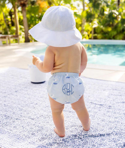 TBBC Sawyer Sun Hat Breakers Blue Seersucker with Worth Avenue White