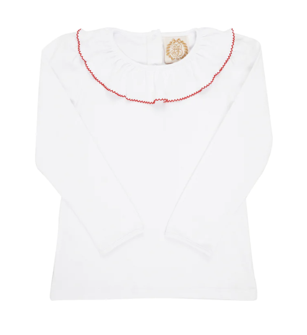 TBBC LS Ramona Ruffle Collar Onesie Shirt  WorthAveWht/Richmond Red