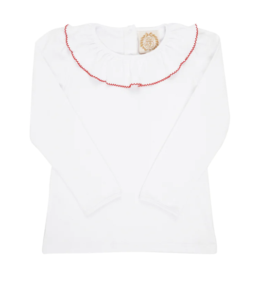 TBBC LS Ramona Ruffle Collar Onesie Shirt  WorthAveWht/Richmond Red