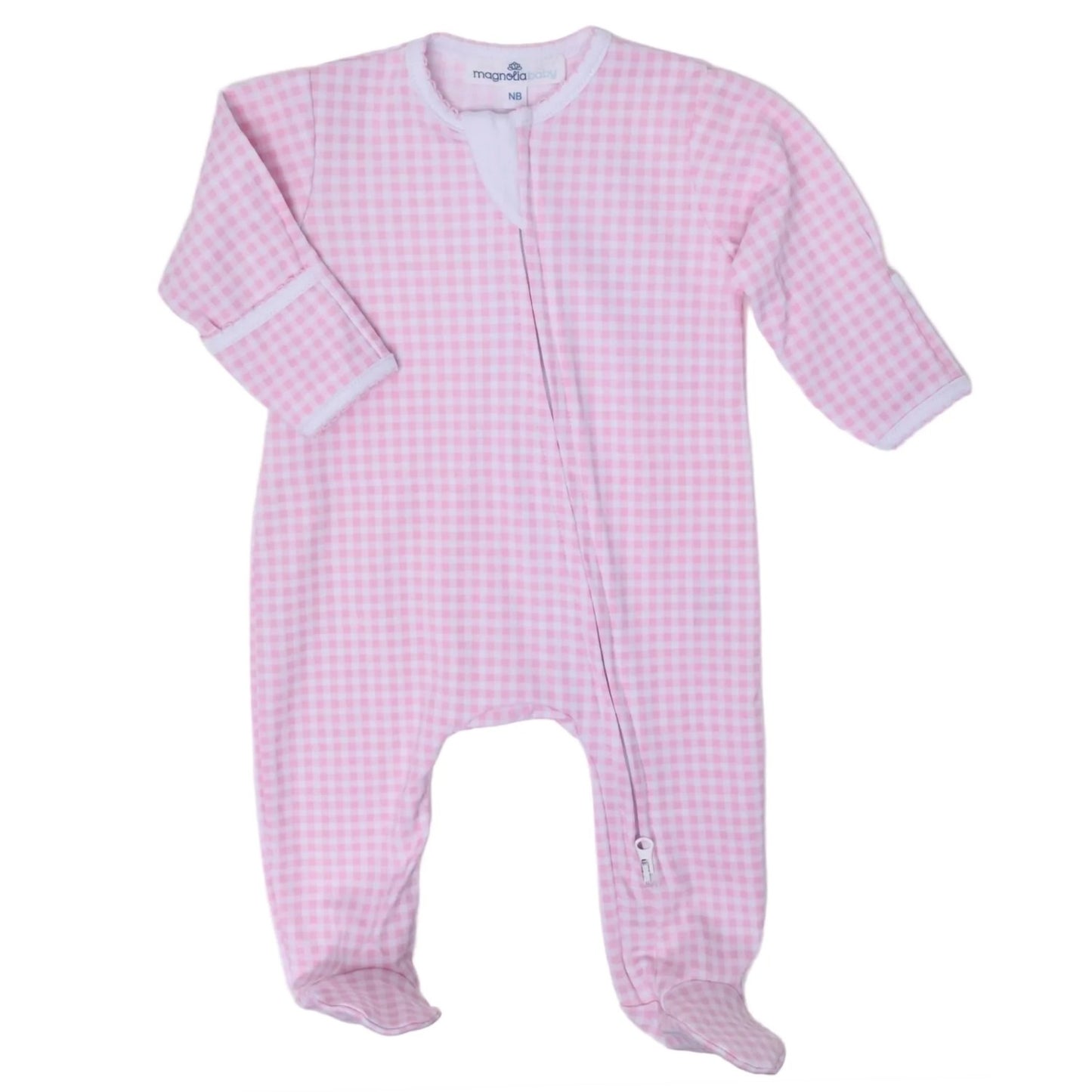 MB Mini Checks Zip Footie (Blue or Pink)
