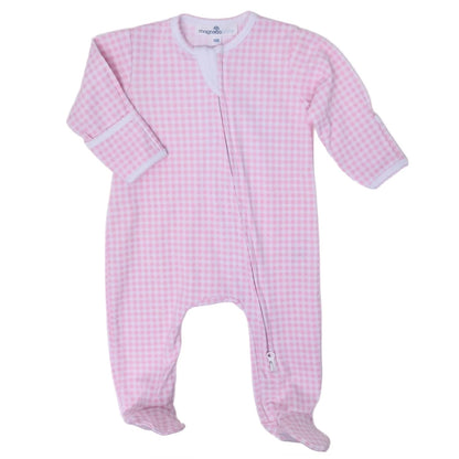 MB Mini Checks Zip Footie (Blue or Pink)