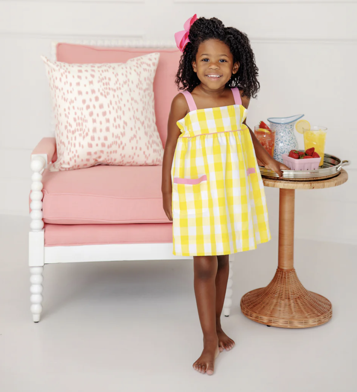 TBBC Millie Day Dress- Seaside Sunny Yellow Chattanooga Check/ Hamptons Hot Pink