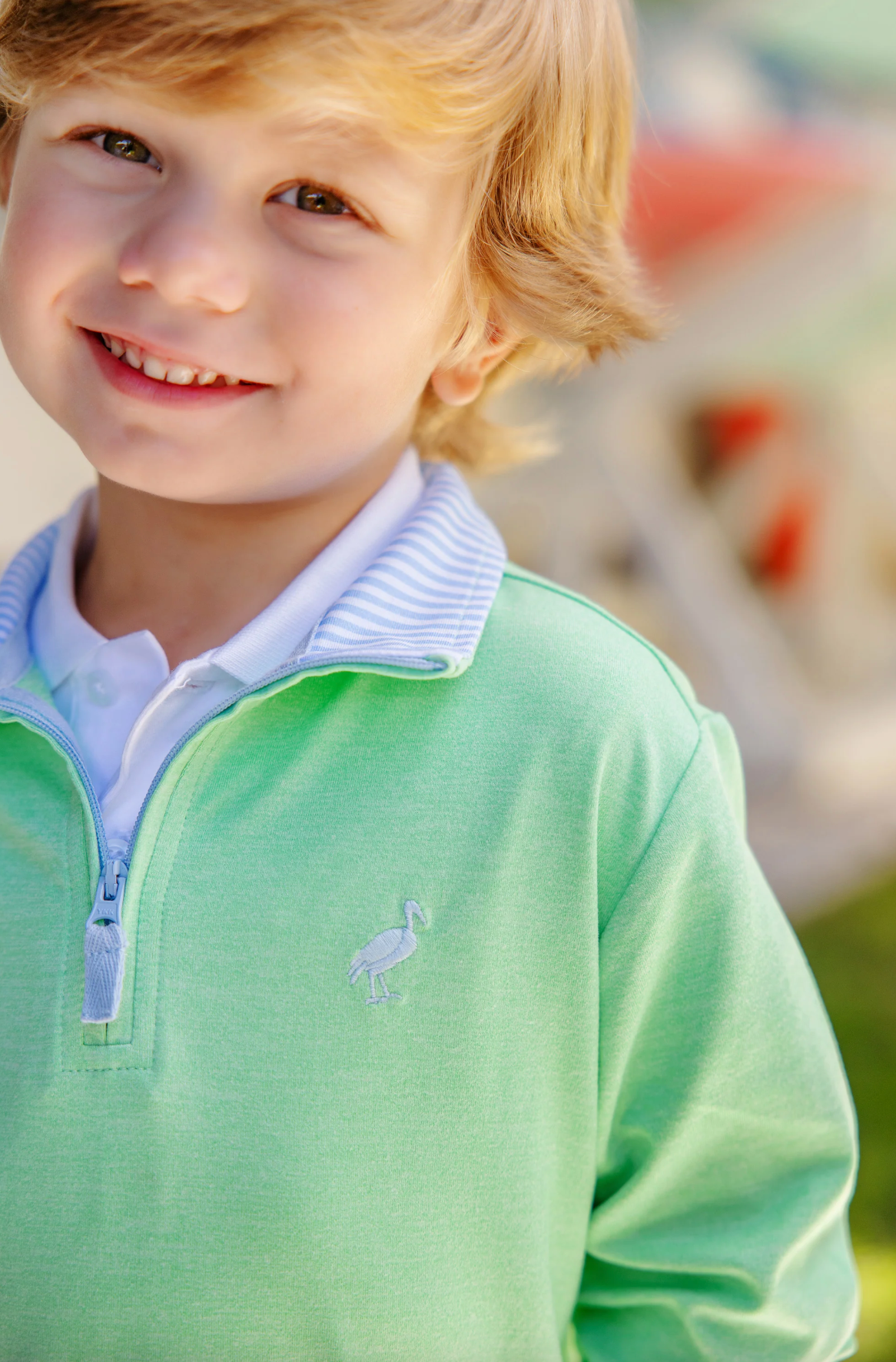 TBBC Prepletic™ Hayword Half-Zip Grace Bay Green w/ Beale Street Blue Stripe