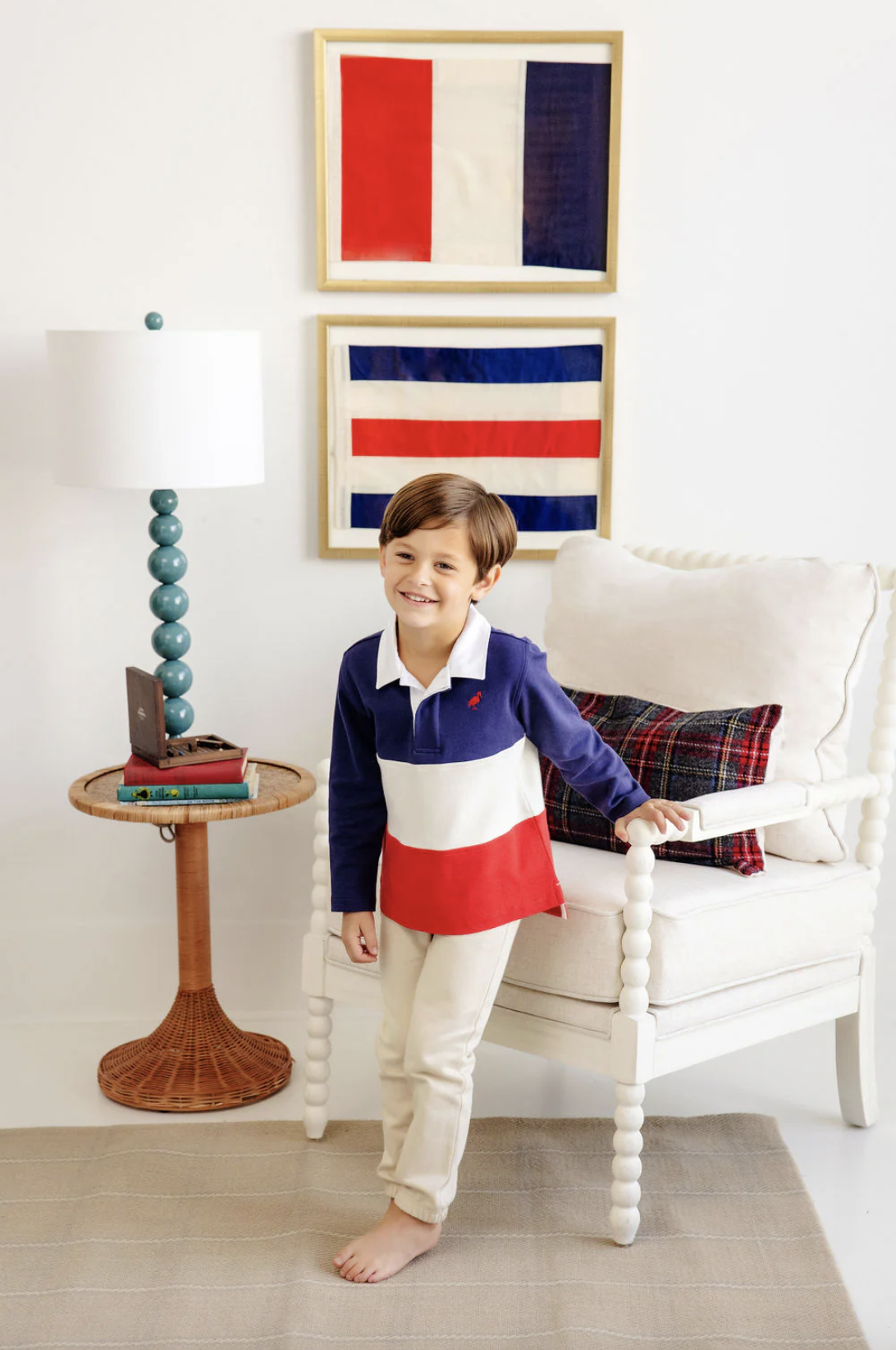 TBBC Rollins Rugby Shirt Nantucket Navy, Pearl, and  Red